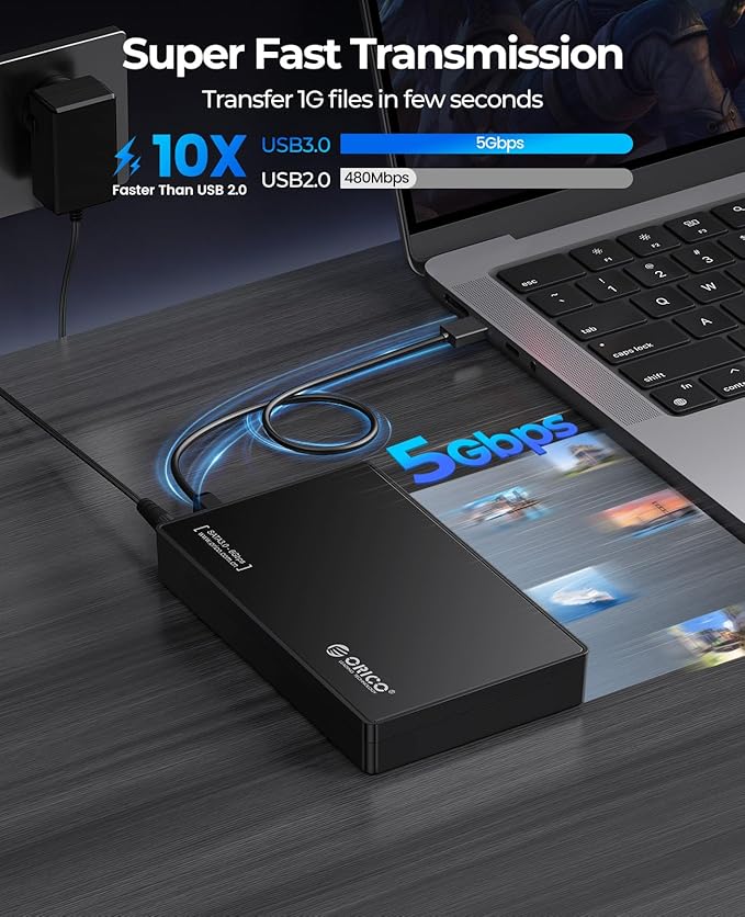ORICO Caja de disco duro externo USB 3.0 para discos duros SATA de 3,5/2,5 pulgadas / SSD de hasta 20 TB, caja de disco duro sin herramientas de 3,5 pulgadas con fuente de alimentación de 12V/2A y aceleración UASP (3588US3)